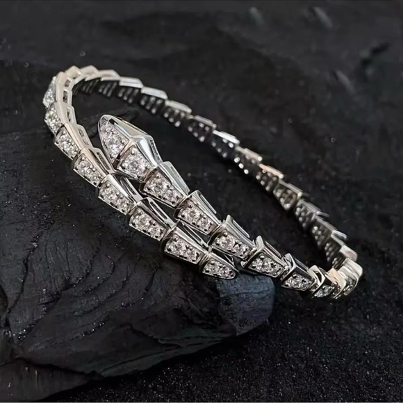 Serpenti Snake Crystal Silver Cuff Bracelet - Picture 2 of 11